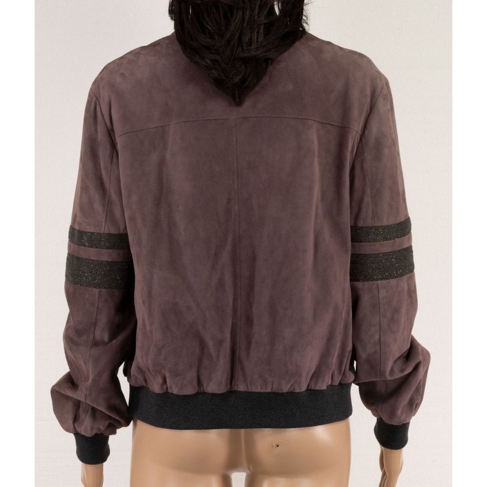 Brunello Cucinelli suede bomber jacket with monili stripes on sleeves - Picture 6 of 12